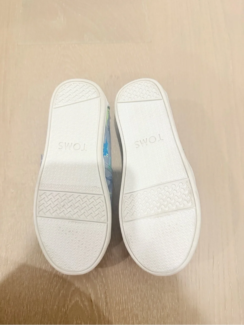 TOMS Kids Grey Slip-On Sneakers with Blue & Green Dinosaur Print